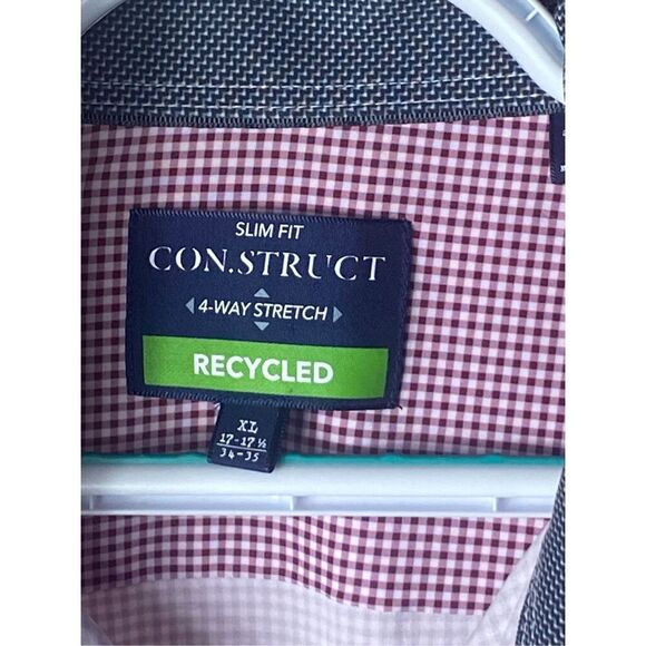 Con.Struct Mens Burgundy Check Slim Fit 4-Way Stretch Button-Down Shirt Size XL - Picture 4 of 5